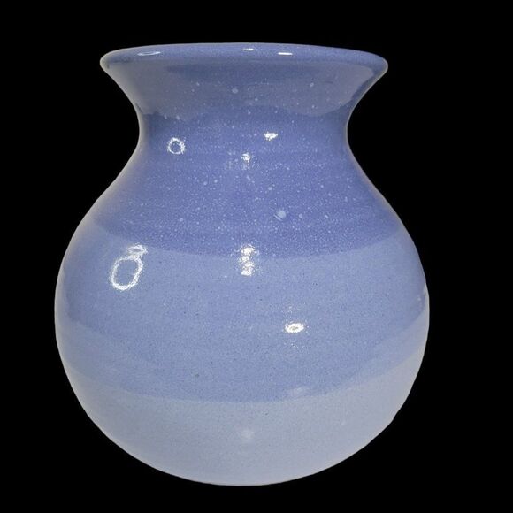 Signed Artisan Crafted Banded Blue Fade Pottery Vase - Picture 3 of 8